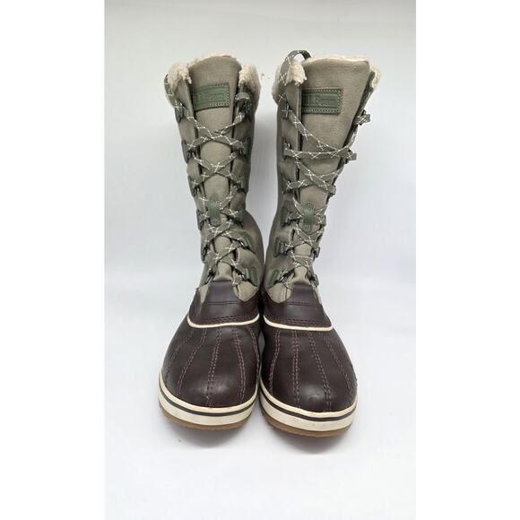 LL Bean Womens Sherpa Lined Green Canvas 12 Inch Waterproof Boots Tek 2.5 sz 10 - Picture 1 of 10
